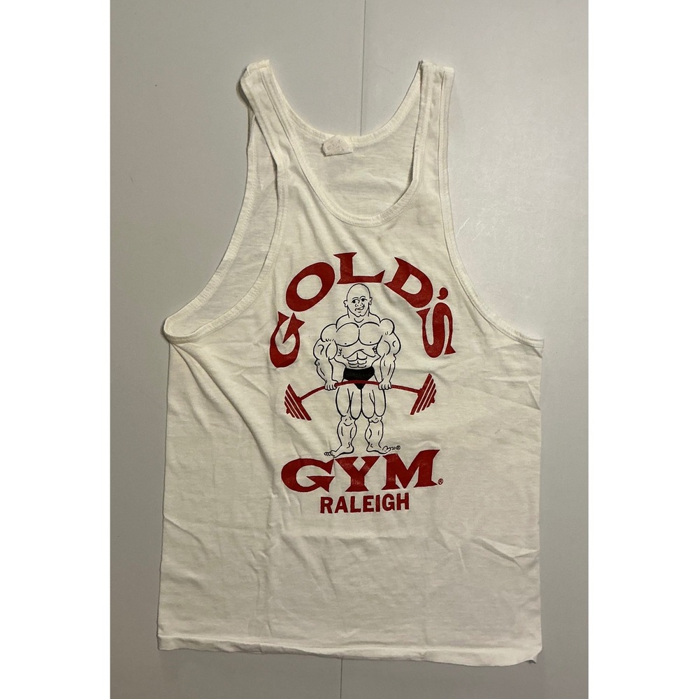VTG 80s Single Stich Golds Gym Tank Top White Muscle Tee Retro M Raleigh, NC